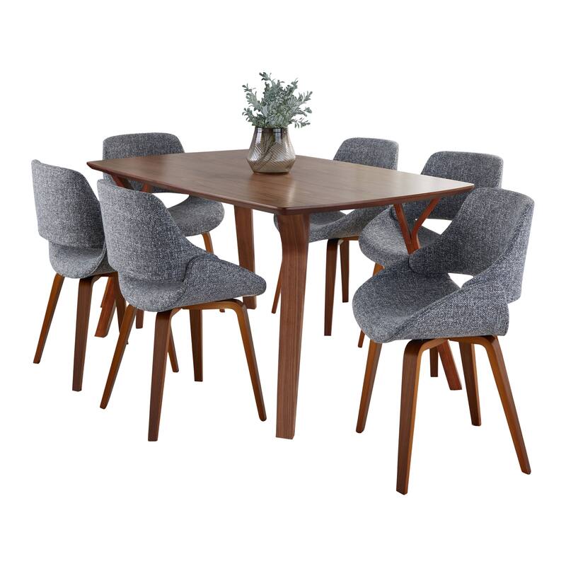 Carson Carrington Sala Svellingen 7-Piece Rectangular Dining Set - Grey Fabric/Walnut Wood/Walnut Wood Top