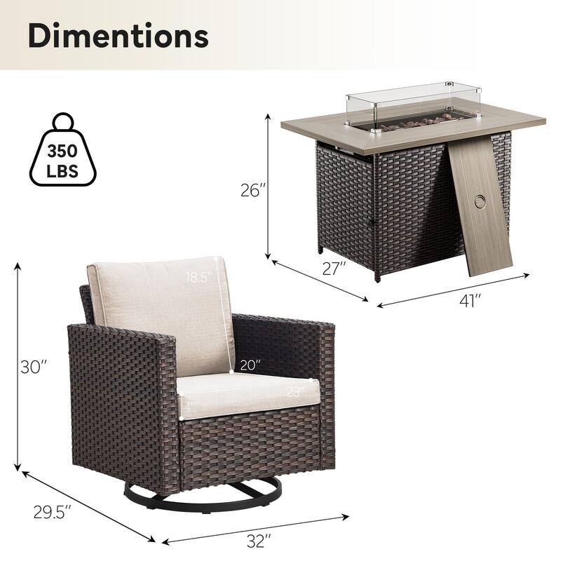 4 Pieces Swivel Chair with Fire Pit Table