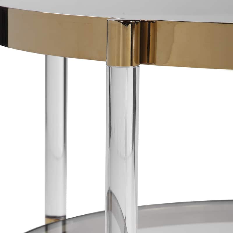 32" gold glam circular coffee table with two mirrored sections