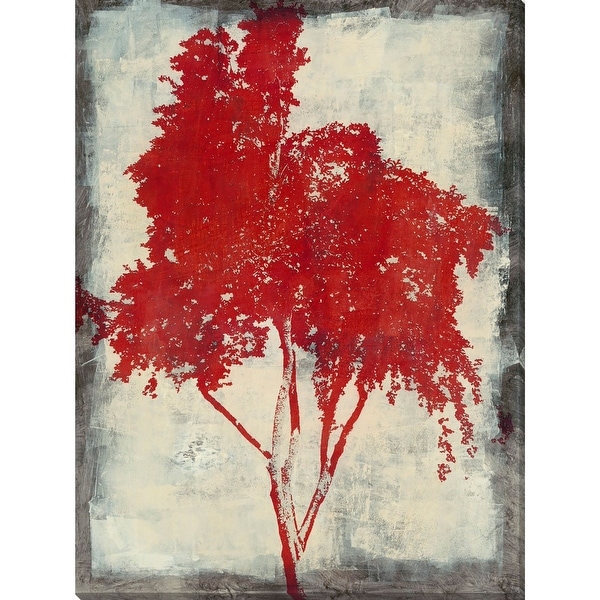 Scarlet Red and Ivory Tree Painting Canvas Rectangular Wall Art Decor 40" x 30" - N/A