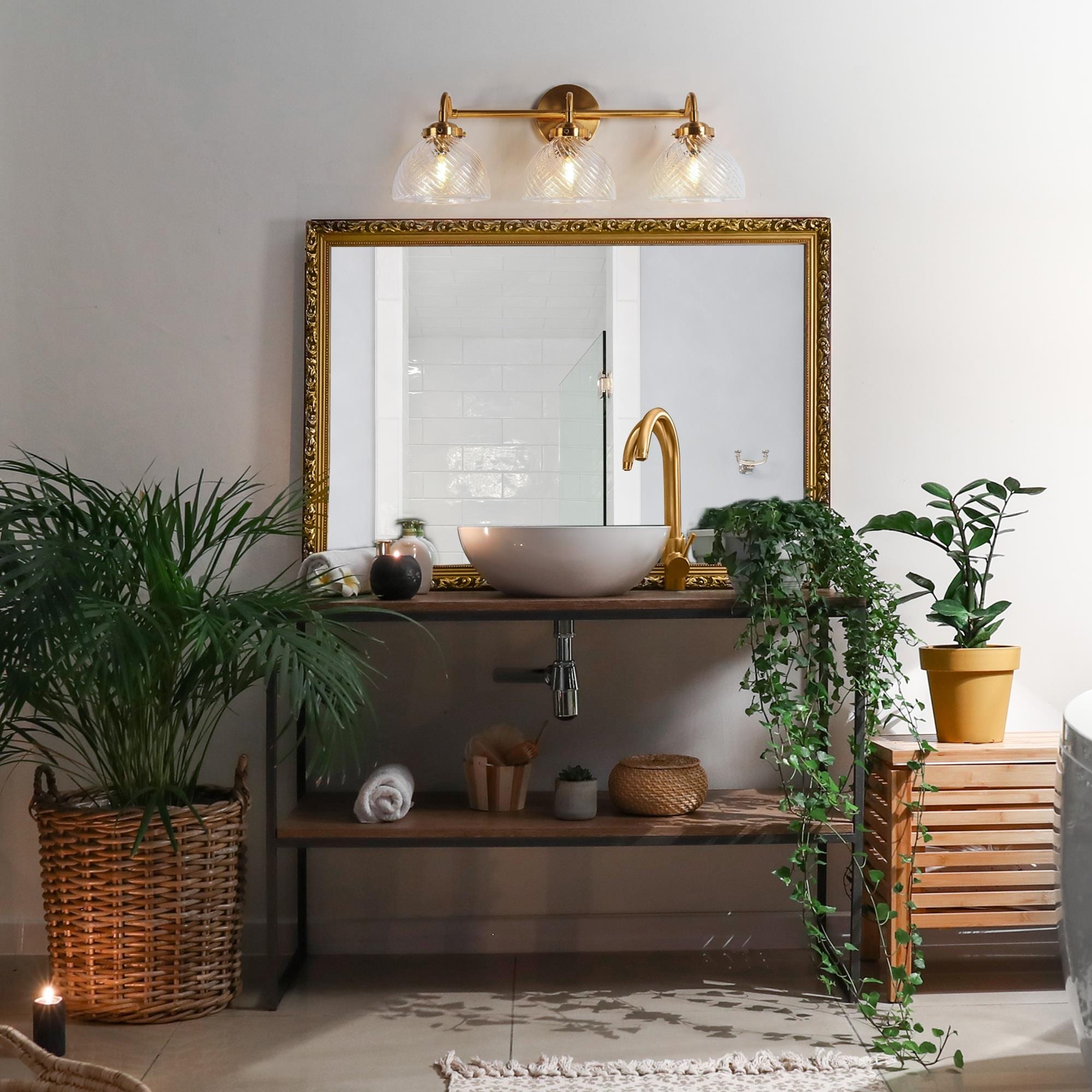 Draki Mid century Modern Gold Unique Bathroom Vanity Lights Dome Glass Crooked Vintage Armed Wall Sconce