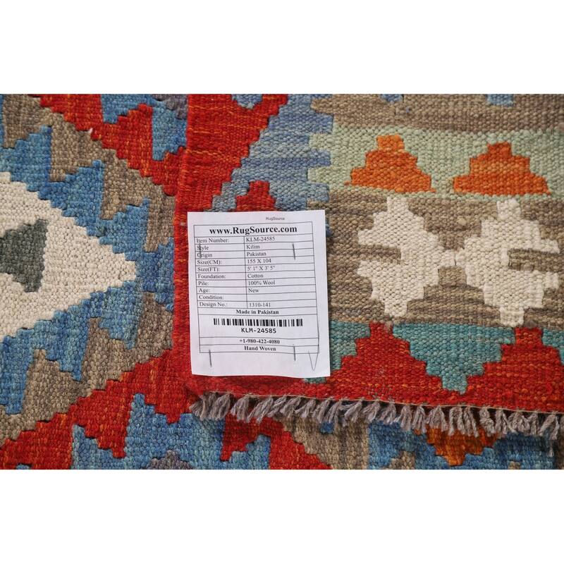Southwestern Kilim Accent Rug Hand-Woven Oriental Wool Carpet - 3'5"x 5'1"