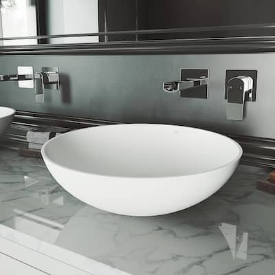 VIGO Lotus 16"L x 16"W x 5"H Matte Stone Round Bathroom Vessel Sink