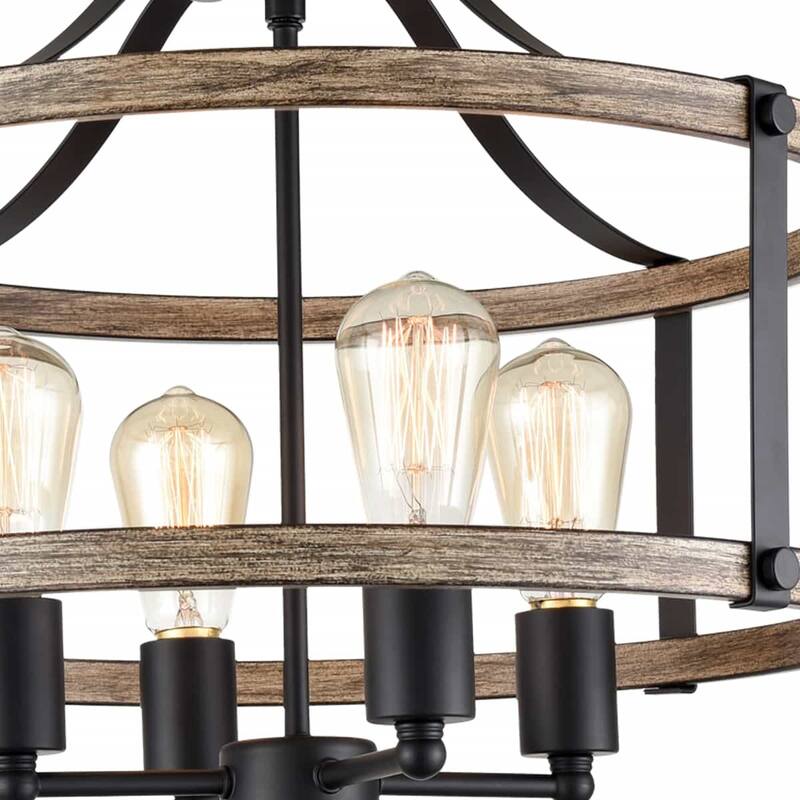 Tenerife Farmhouse Ceiling Light Fixtures Ceiling Semi Flush Mount Chandelier - Black & Wood Grain