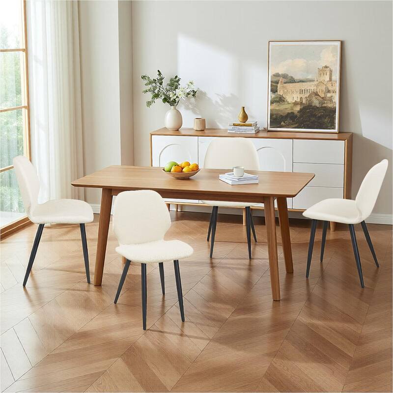 Leather Dining Chair with Metal Legs, Shell Shape Upholstered Chair Set of 4 for Kitchen, Restaurant, Living