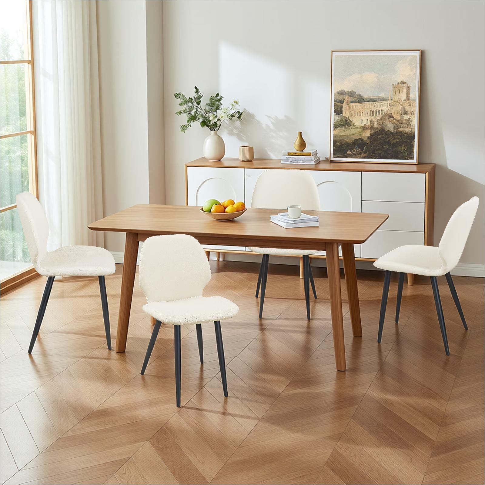 White Leather Dining Chair Set of 6 Side Chair Vanity Chair Reception Chair Accent Chair with Metal Legs