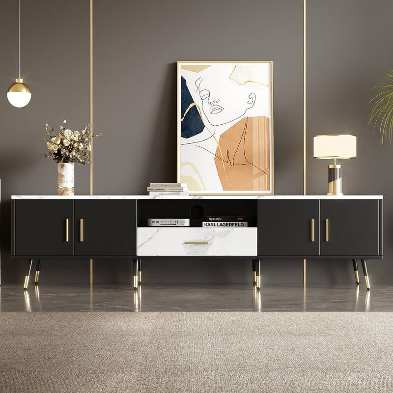 71" Modern TV Stand with 2 Cabinets & Open Compartments, Entertainment Center for TVs up to 80", Television Console