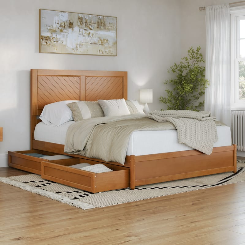 Clayton Platform Bed with Panel Footboard and Storage Drawers - Light Toffee - Queen