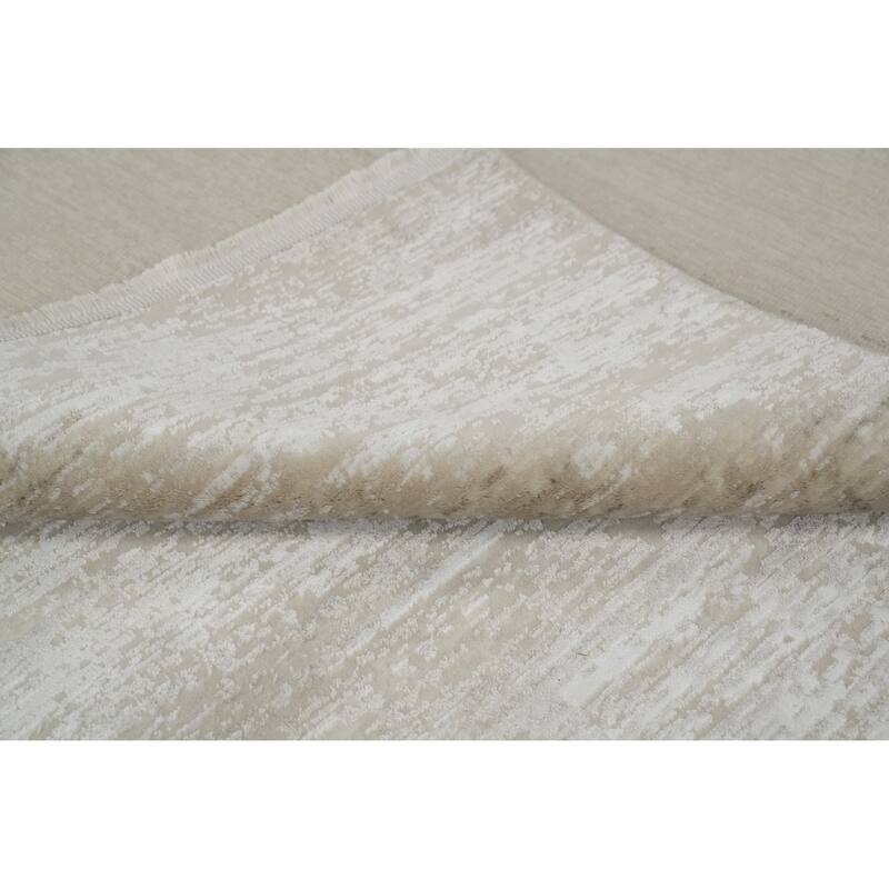 Machine Made Oriental Polyester Carpet Abstract Beige & Ivories Distressed Area Rug - 7' 5'' X 5' 2''