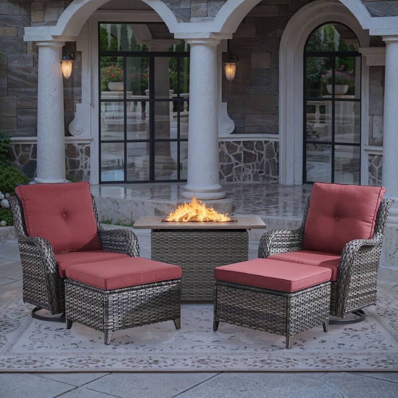 Fire Pit Table with Siwvel Chair Ottomans - Red - Grey