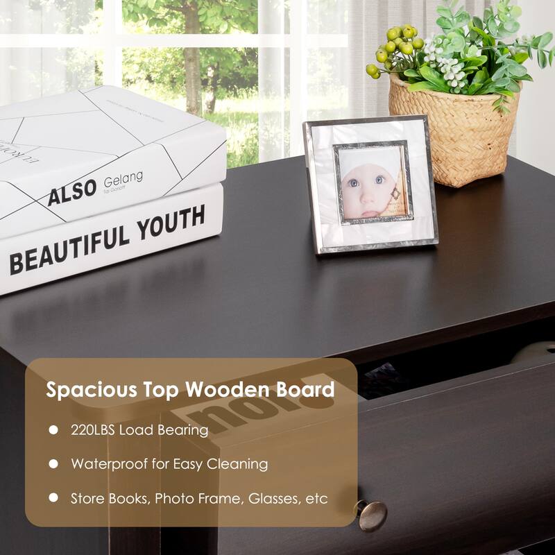 Gymax 3 Drawer Dresser Chest of Drawers Bedside Table for Living Room