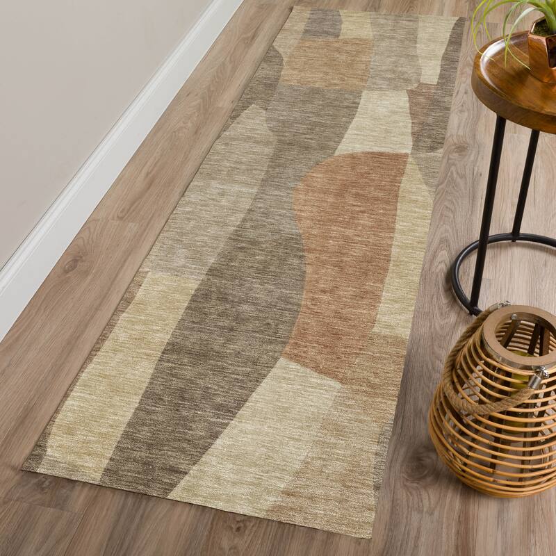 Machine Washable Indoor/ Outdoor Contemporary Layers Chantille Rug