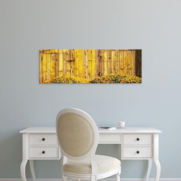 Easy Art Prints Panoramic Image 'California golden poppies, Wooden barn, Gaviota, Santa Barbara, California' Canvas Art