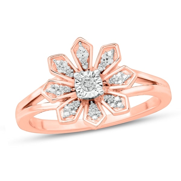 Cali Trove 1/20 CT Round Diamond Floral Fashion Ring In Sterling Silver Plated in 2 Micron Rose Gold.. Opens flyout.