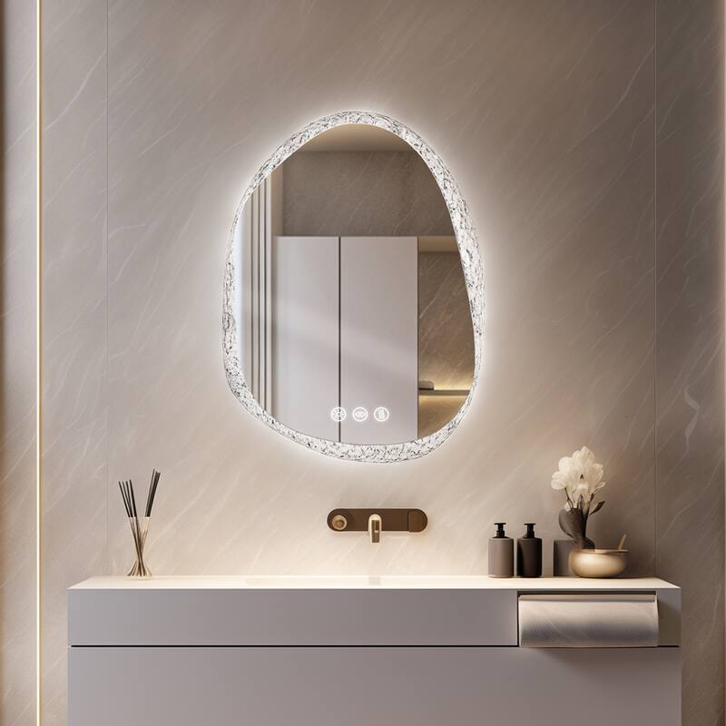Irregular Crystal Edge Smart LED Bathroom Mirror 3 Colors Dimmable Light