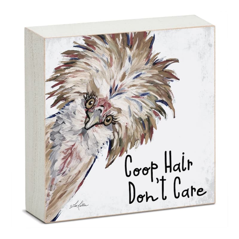 Coop Hair Artistic Freestanding Solid Wood Block Sign Made in the USA 3.75” Square Decorative Accent for Home or Office - Multi - Multi