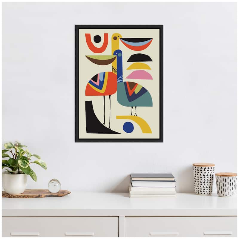Kate and Laurel Sylvie Pelican Love Framed Canvas by Rachel Lee