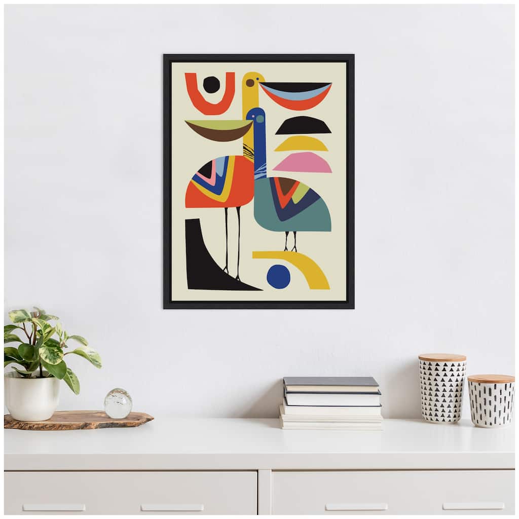 Kate and Laurel Sylvie Pelican Love Framed Canvas by Rachel Lee