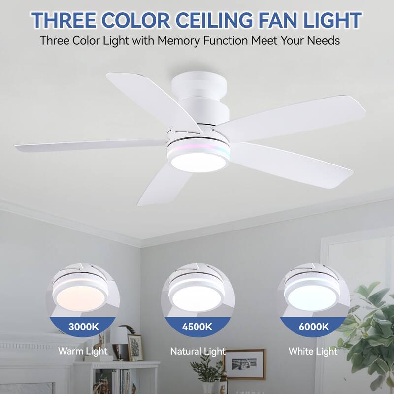 41 and 46 Inches Flush Mount Ceiling Fan with Light and Remote