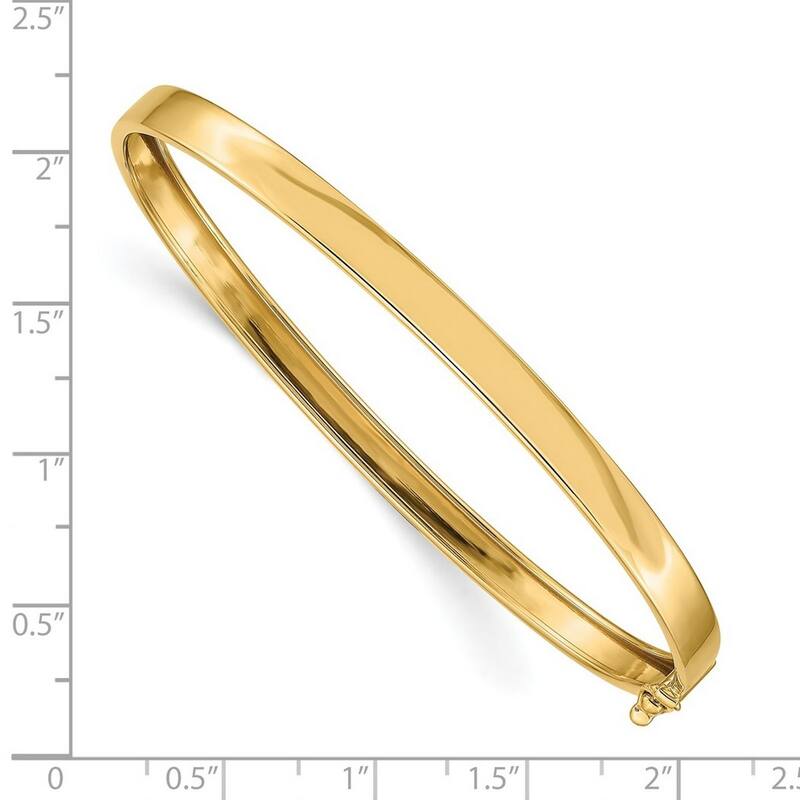 Curata 14k Yellow Gold Oval Solid Polished Safety clasp Flexible Bangle Bracelet