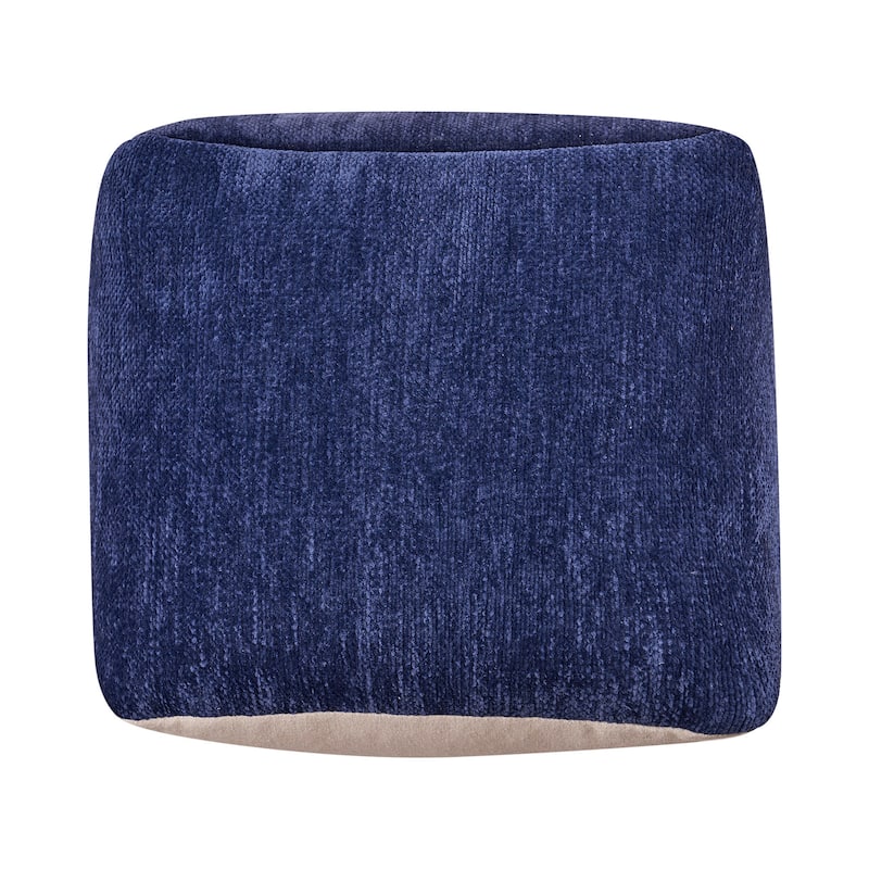 HomeRoots 18" Blue Chenille Cube Pouf Ottoman