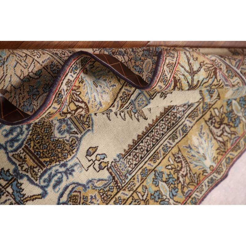 Animal Pictorial Qum Persian Accent Rug Handmade Wool Carpet - 2'7" x 3'6"