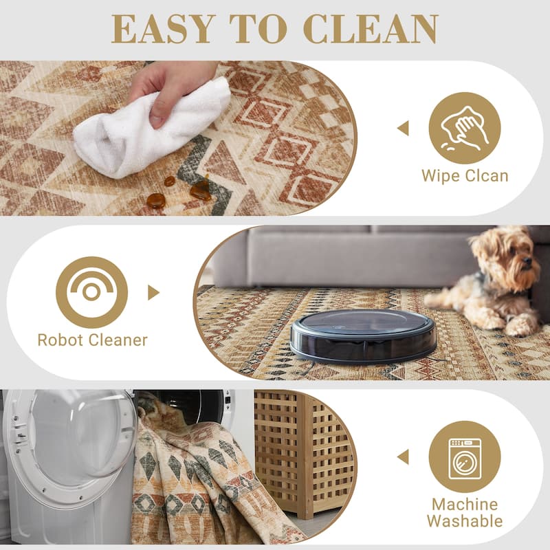Garvee Boho Geo Low Pile Foldable Area Rug