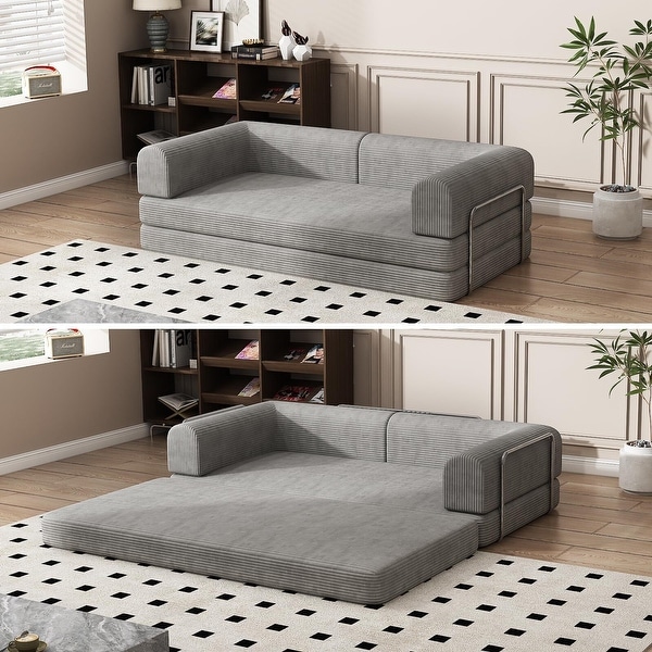 Convertible Corduroy Sleeper Sofa Bed,Folding Mattress Couch with