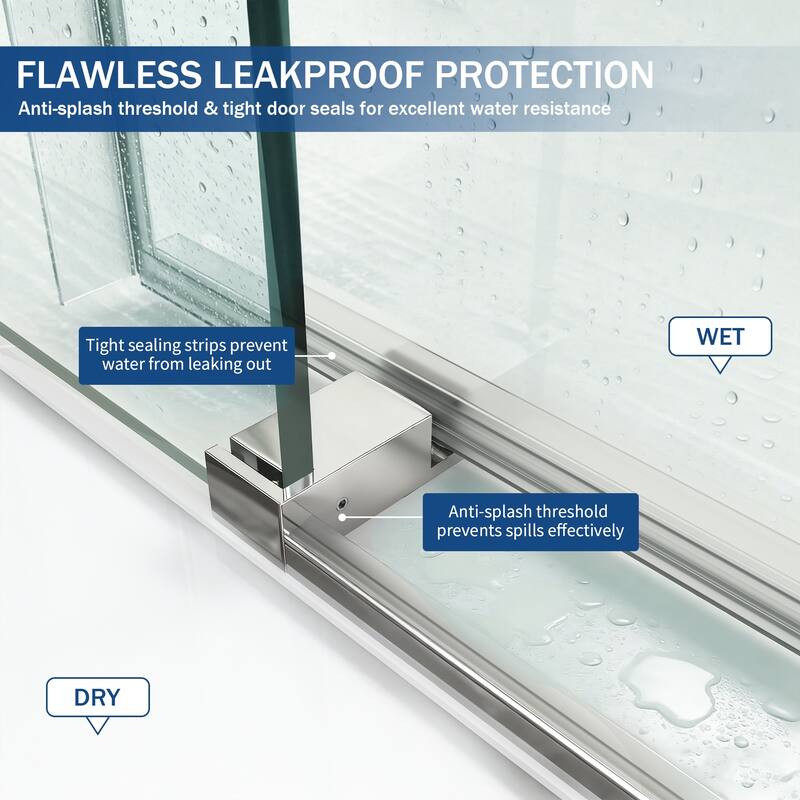 ABRUZZO 56-60" W x 76" H Frameless Soft-Closing Single Sliding Shower Door 1/4" (6mm) Explosion-Proof Tempered Glass