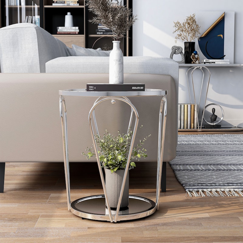 Gables Glam 20-inch Glass Top 1-Shelf End Table by Furniture of America