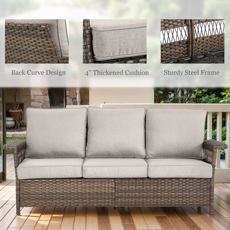 Gymojoy Patio 3-Seat Sofa, Club Chairs, Coffee Table