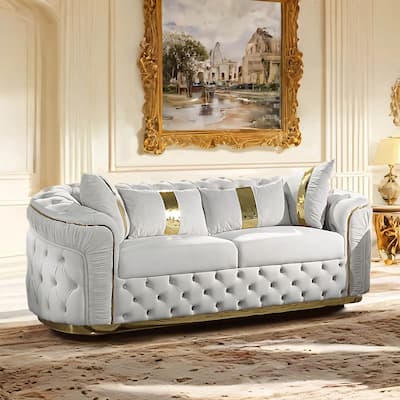 Furniture of America Urgoto Glam Beige Polyester Fabric Button Tufted Sofa