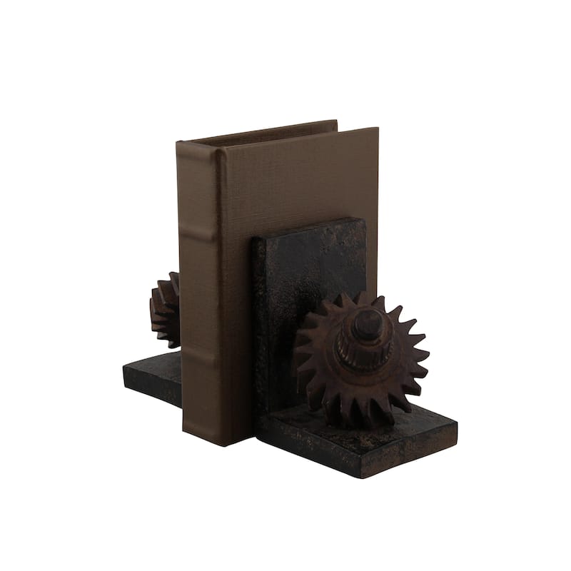 Brown Polystone Gear Decorative Bookends (Set of 2)