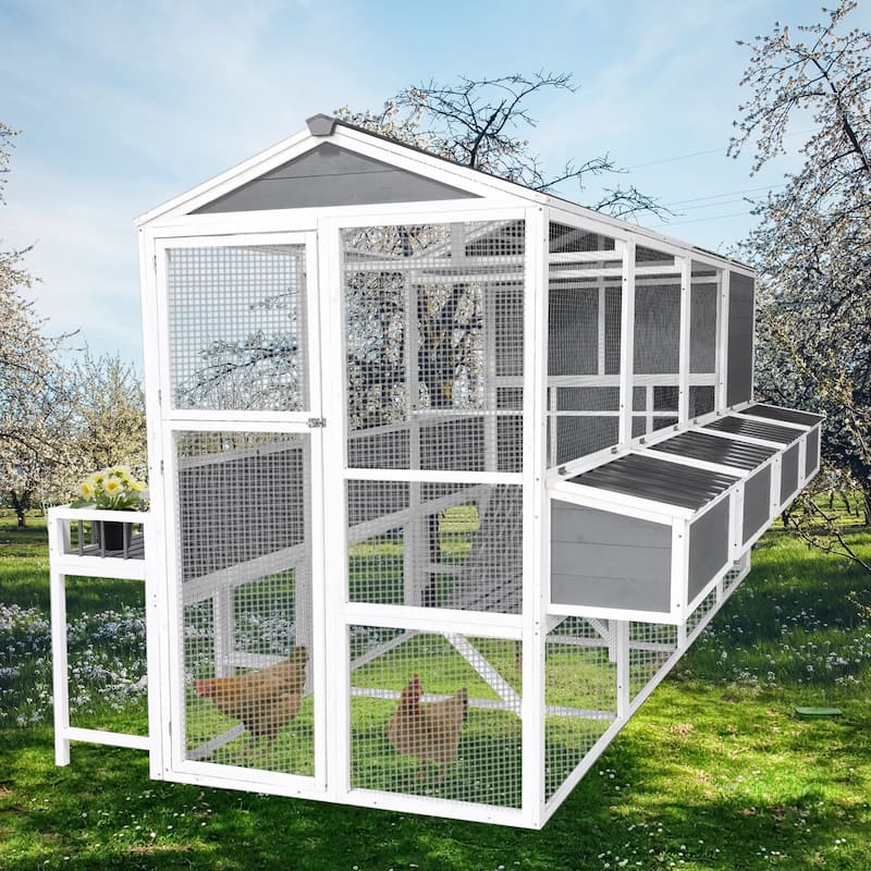 95" Wooden Walk-In Chicken Coop with Run and Nesting Boxes for 10 Hens