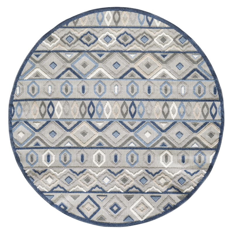 Domani Napa Moroccan Hygge Indoor/ Outdoor Rug - 7'10' Round - Sky Blue
