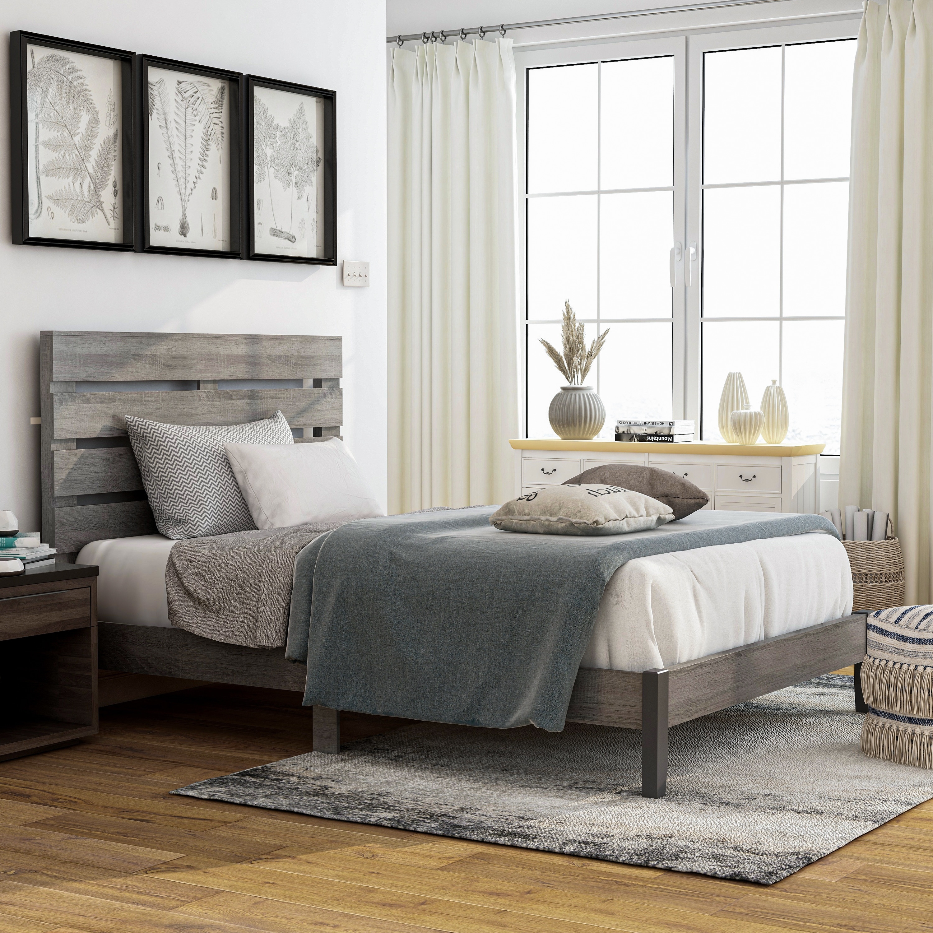 Platform bed sales grey wood