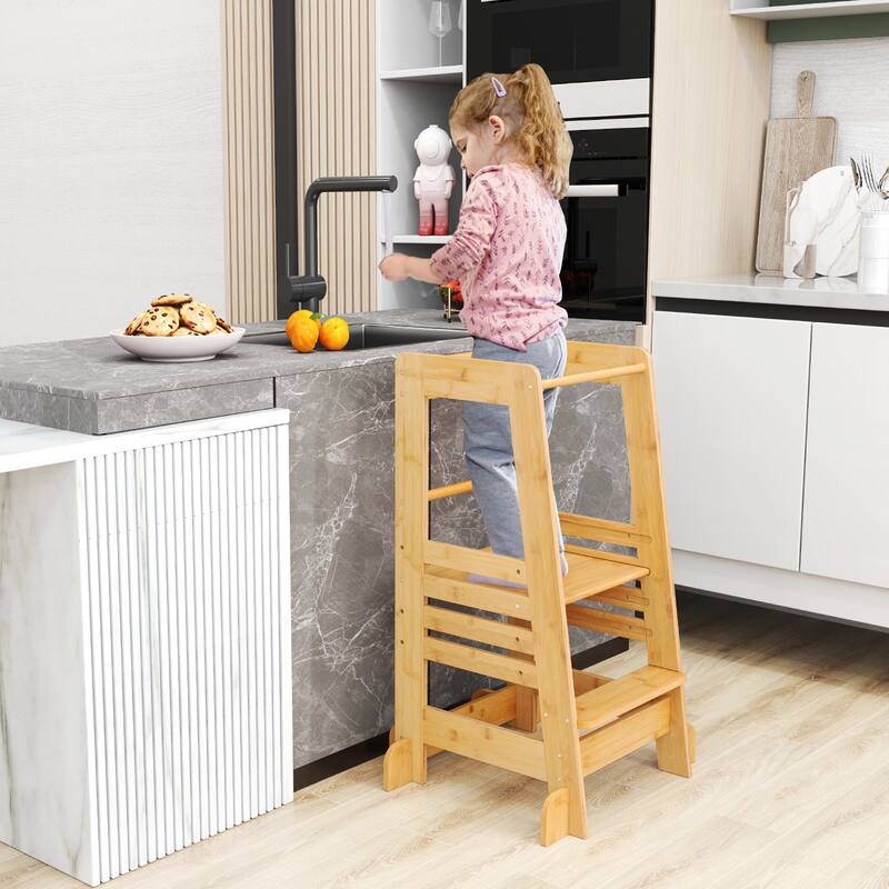 Gymax Kids Kitchen Step Stool Kids Standing Tower w/ Safety Rails