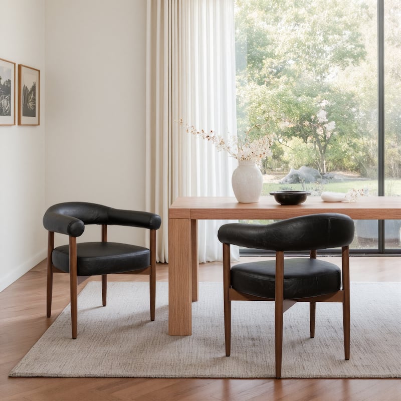 Art Leon Mid Century Modern Upholstered Dining Chair, Open-Back Accent Chair Set of 2 - Set of 2 - Black Faux Leather