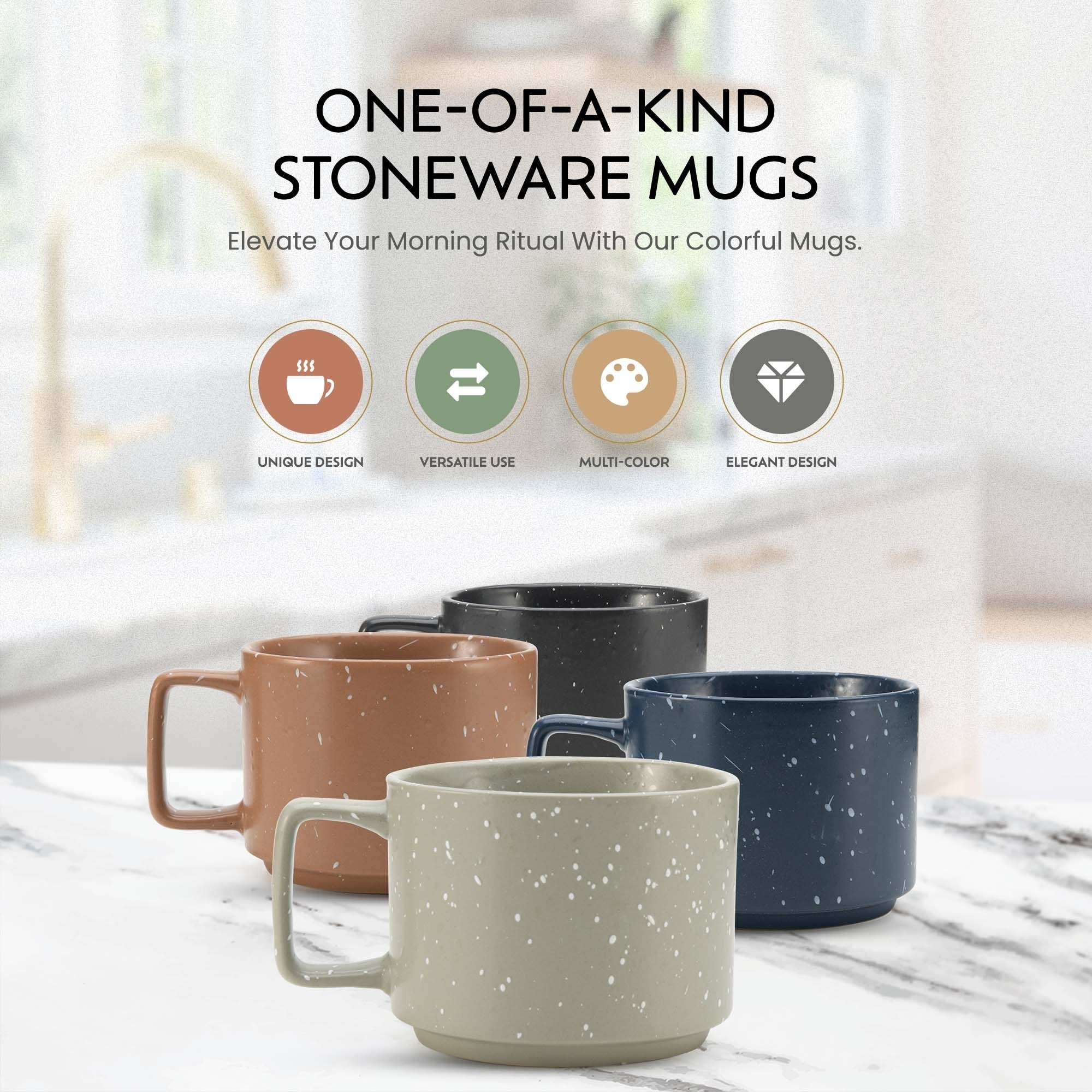 Ceramic Stackable 4 Cup Coffee Mug Set Multicolor - On Sale - Bed Bath &  Beyond - 38192510