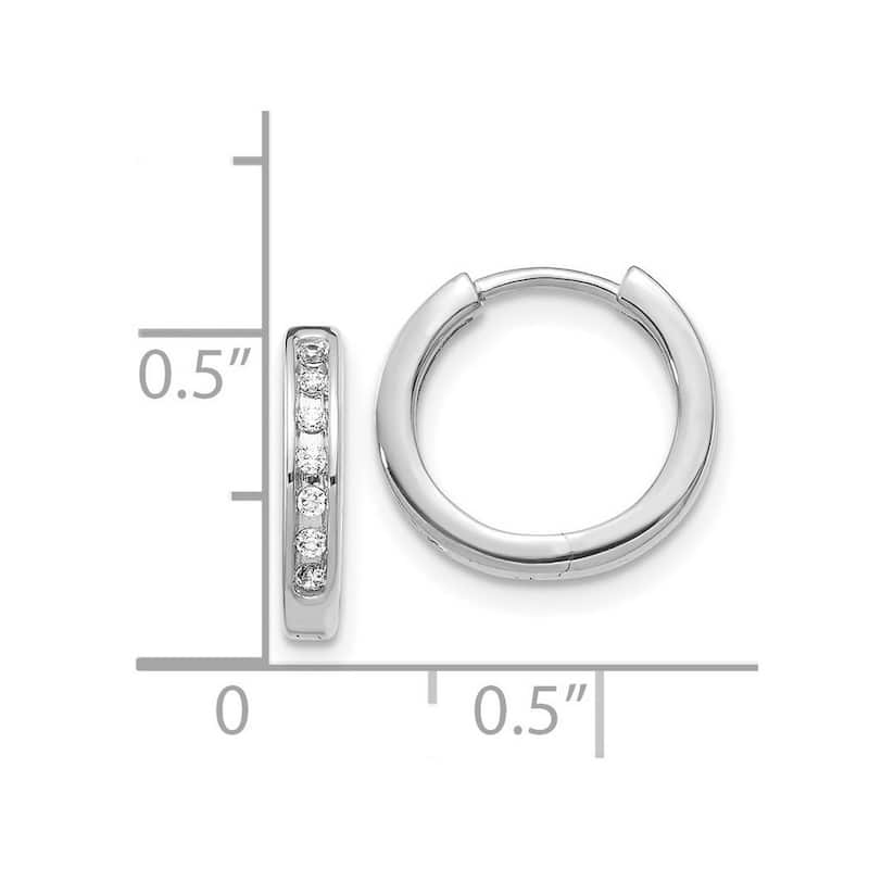 Curata 14k White Gold Diamond Hinged Hoop Earrings - 12x14mm Wide 2mm Thick