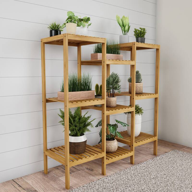 Multi-Level Plant Stand - Freestanding 9-Tier Bamboo Shelf - Indoor/Outdoor Shelving Unit by Havenside Home - 38.25 x 13 x 39.5
