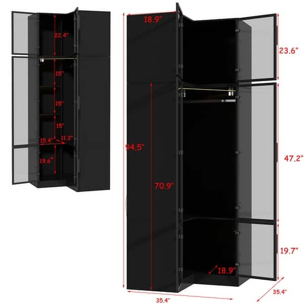 Corner Wardrobe Glass Door and Adjustable Lighting Closet Armoires