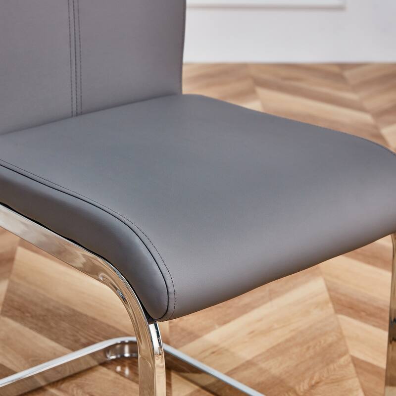 Modern PU Faux Leather High Back Dining Chairs with C-shaped Tube Chrome Metal Legs for Multiple Rooms