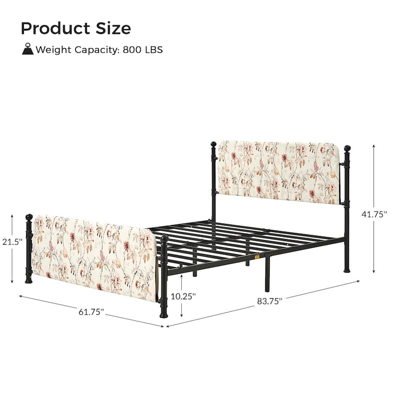 Diana Transitional 62" Floral Upholstered Platform Metal Bed Frame with Washable Slipcover by HULALA HOME