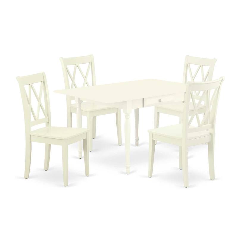5 Piece Kitchen Table Set with Chairs - Linen White Dinette Set - Drop Leaf Table & Dining Chairs