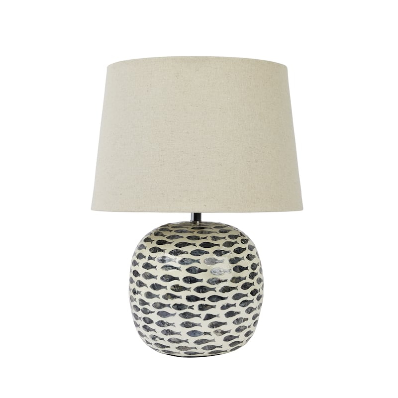 Coastal Capiz and Bamboo Table Lamp with Fish Design - 14.2"L x 14.2"W x 21.3"H - 14.2"L x 14.2"W x 21.3"H