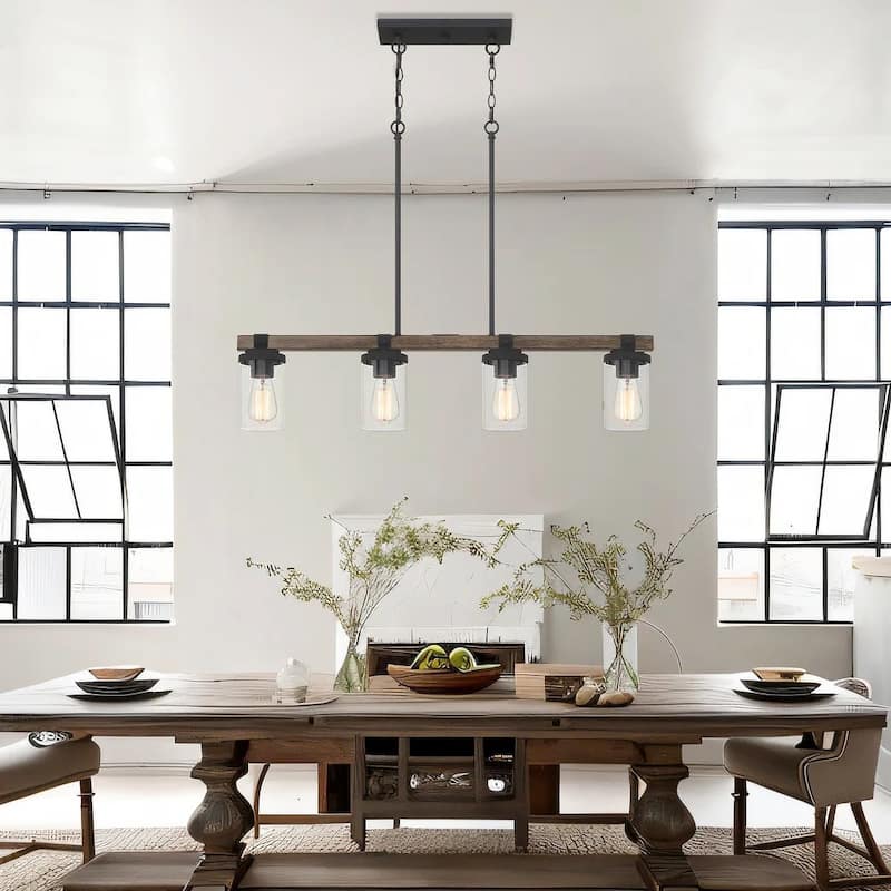 Mackenzi 4-light Farmhouse Linear Chandelier with Clear Glass - 36 inches