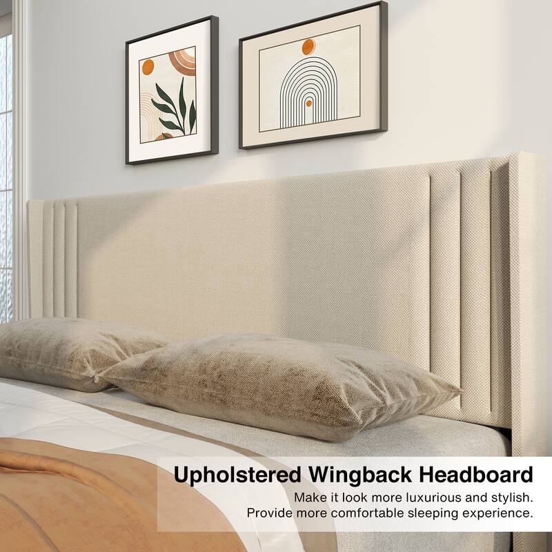 Twin/Full/Queen/King Bed Frame with Wingback Headboard, Upholstered Platform Bed