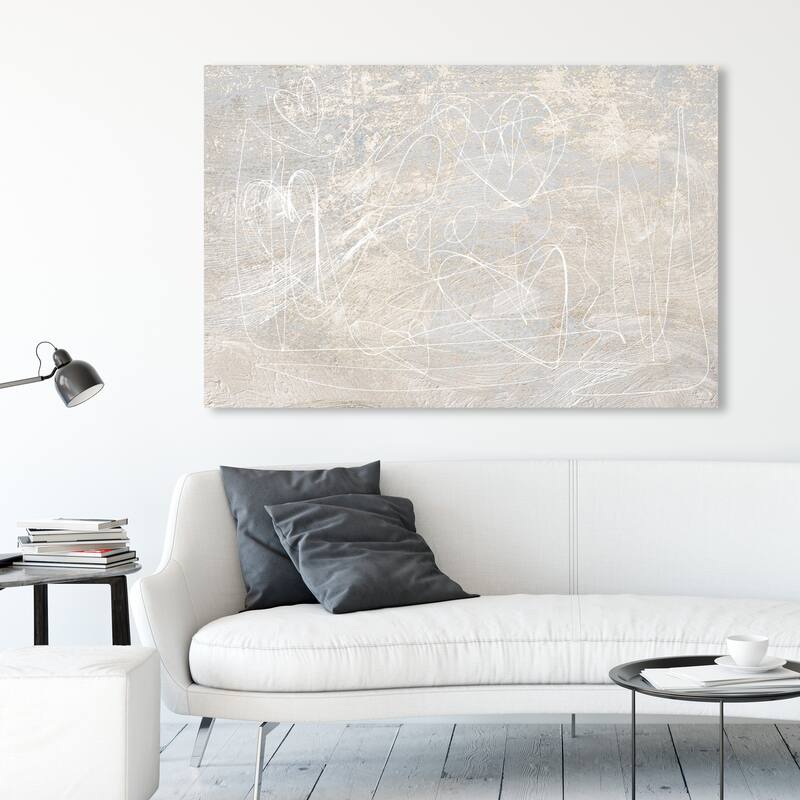 Wynwood Studio Canvas Abstract Scriptica White and Light Gray Modern & Contemporary Wall Art Canvas Print - 36 x 54