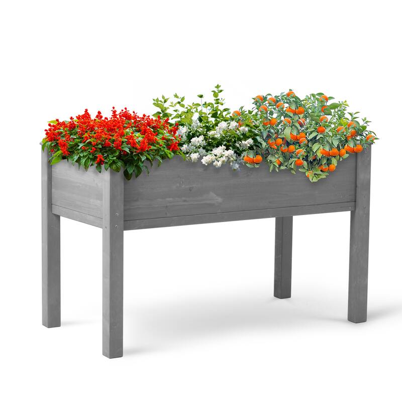 Raised Garden Bed with Legs, Elevated Wooden Planter Box, Gray
